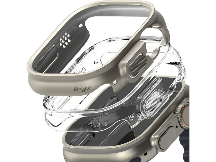 Pouzdro / kryt pro Apple Watch 49mm - Ringke, Slim Clear & Titanium (2ks)