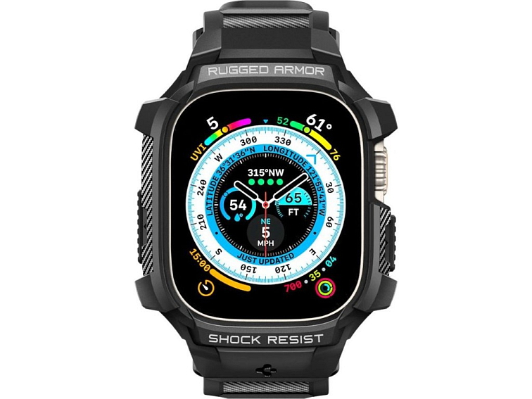 Řemínek s krytem pro Apple Watch 49mm - Spigen, Rugged Armor Pro Black