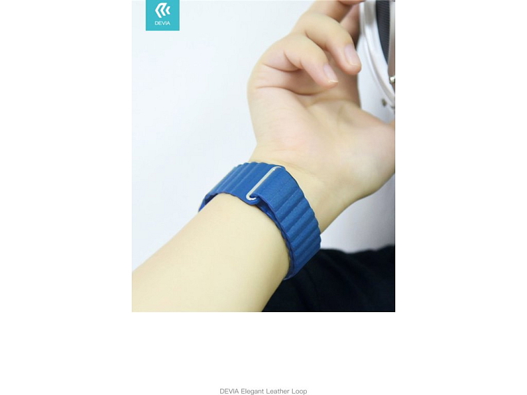 Řemínek pro Apple Watch 38mm / 40mm / 41mm / 42mm - Devia, LeatherLoop Cape Cod Blue