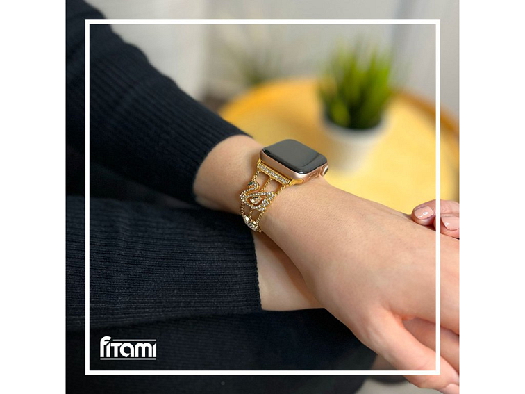 Stylový řemínek s kamínky a labutí pro Apple Watch - Zlatý