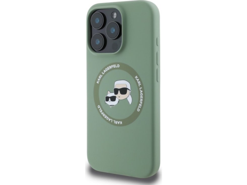 Ochranný kryt na iPhone 16 Pro - Karl Lagerfeld, Silicone K&CH Heads MagSafe Kaki KLHMP16LSKCHTCA