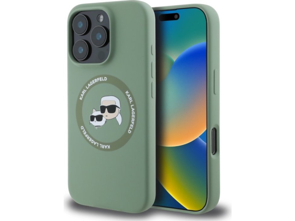 Ochranný kryt na iPhone 16 Pro MAX - Karl Lagerfeld, Silicone K&CH Heads MagSafe Kaki KLHMP16XSKCHTCA