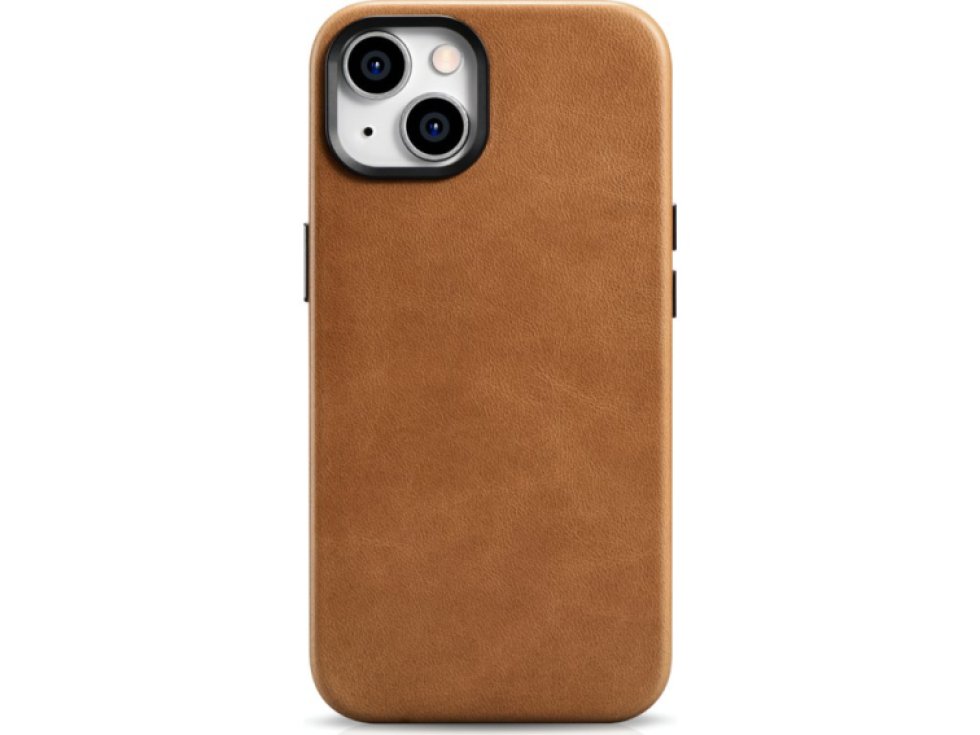 Kožený obal na iPhone 14 - iCarer, OilWax MagSafe Camel WMI14220701-TN