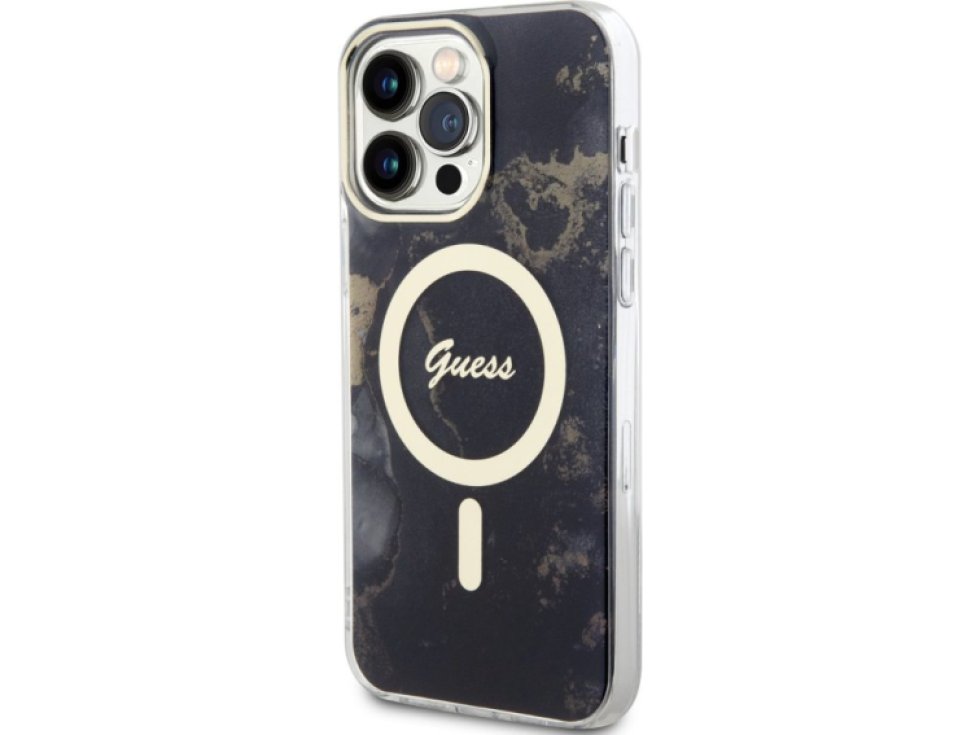 Ochranný kryt pro iPhone 14 Pro MAX - Guess, Marble IML MagSafe Black GUHMP14XHTMRSK