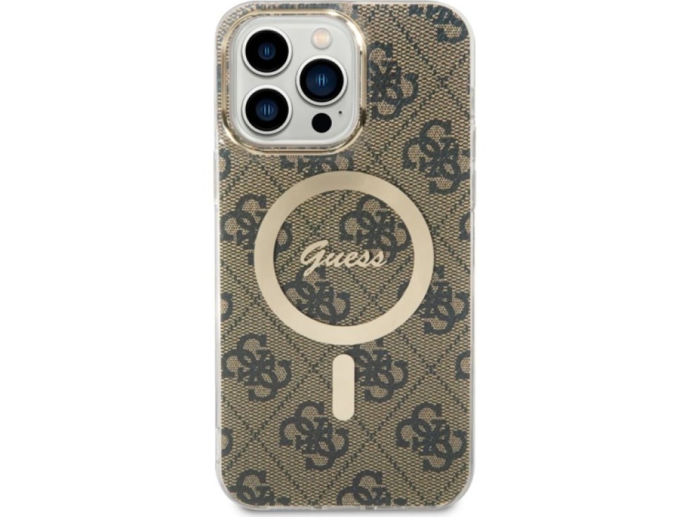 Ochranný kryt pro iPhone 14 Pro MAX - Guess, 4G IML MagSafe Brown GUHMP14XH4STW