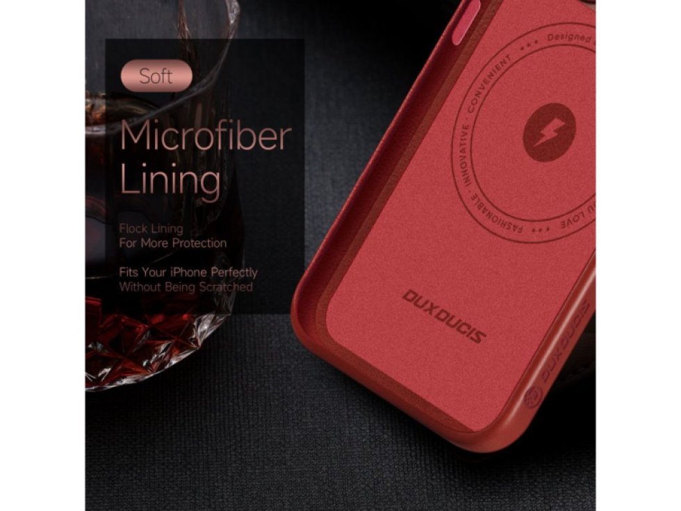 Kožený kryt na iPhone 13 Pro - DuxDucis, Naples with MagSafe Red