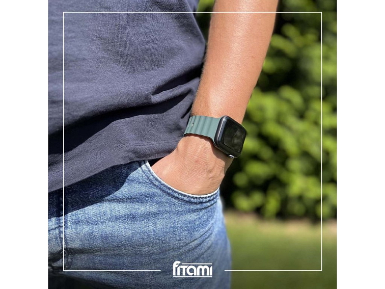 Stylový vroubkovaný řemínek pro Apple Watch - Zeleno-oranžový