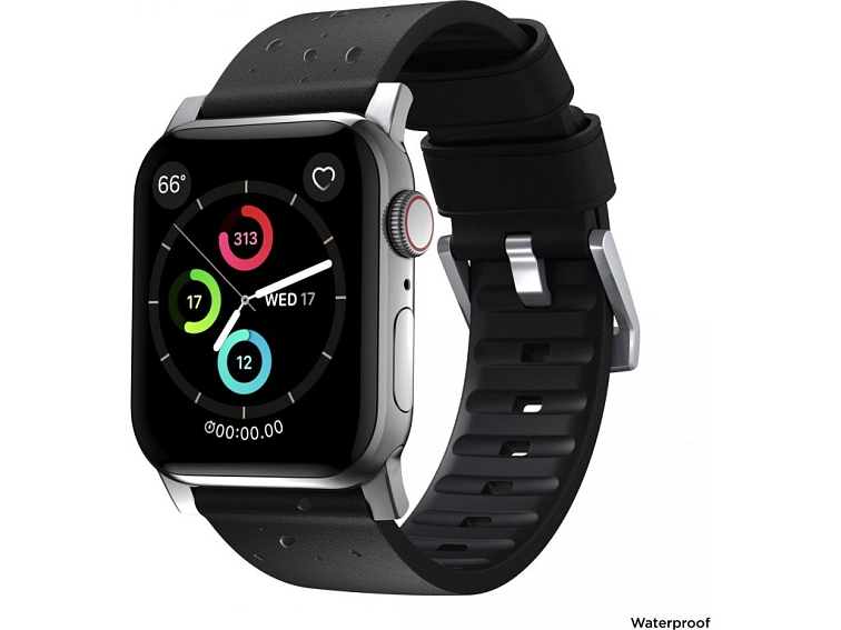 Kožený pásek / řemínek pro Apple Watch 44mm / 45mm / 46mm / 49mm - Nomad, Active Pro Black Silver