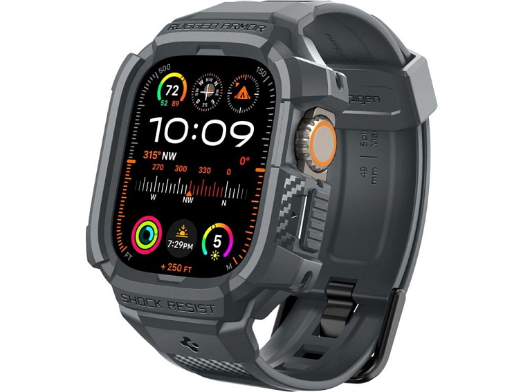 Řemínek s krytem pro Apple Watch 49mm - Spigen, Rugged Armor Pro Gray