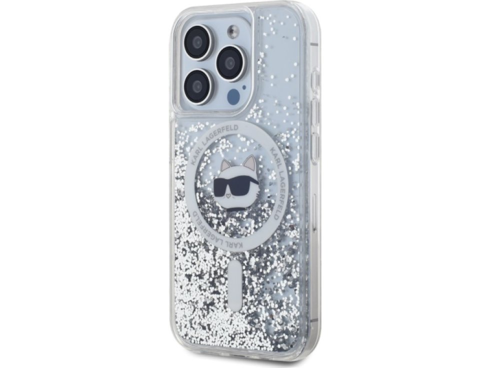 Ochranný kryt na iPhone 15 Pro - Karl Lagerfeld, Liquid Glitter Choupette Head MagSafe Transparent KLHMP15LLGCHSGH