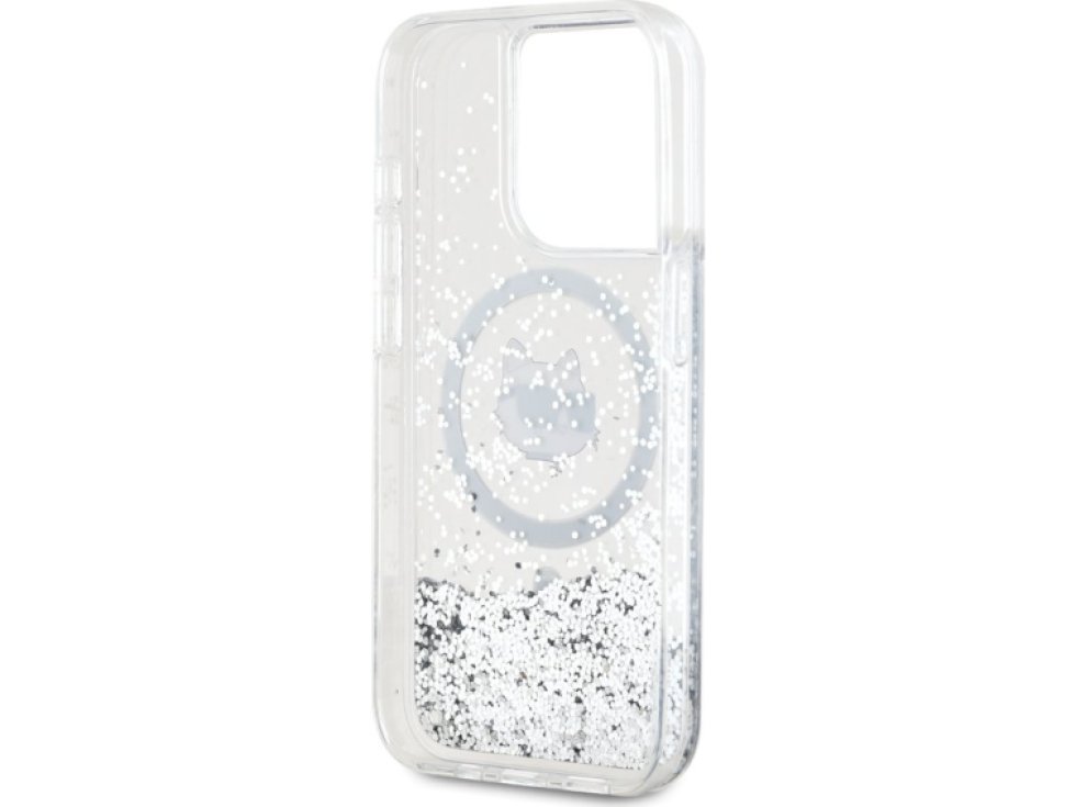 Ochranný kryt na iPhone 15 Pro MAX - Karl Lagerfeld, Liquid Glitter Choupette Head MagSafe Transparent KLHMP15XLGCHSGH