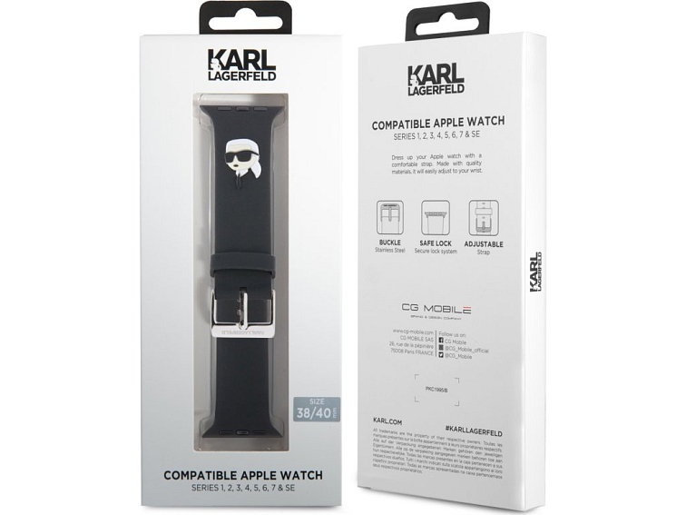 Řemínek pro Apple Watch 38mm / 40mm / 41mm / 42mm - Karl Lagerfeld, Karl Head NFT Black KLAWMSLKNK