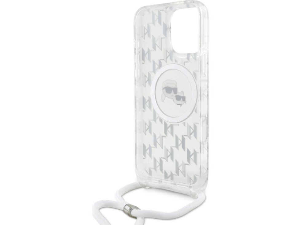 Ochranný kryt na iPhone 16 Pro - Karl Lagerfeld, IML Monogram Crossbody K&CH Heads Magsafe Transparent KLHMP16LHCKCKLCT