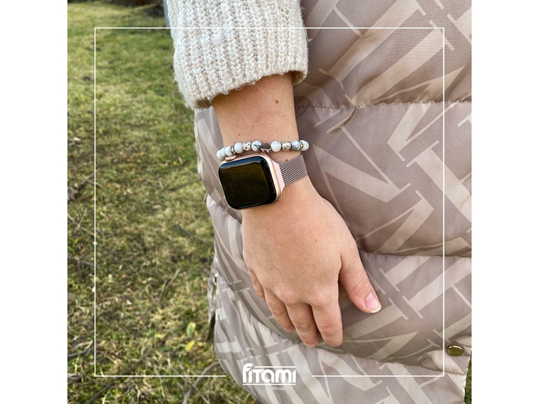 Elegantní dámský řemínek pro Apple Watch v milánském stylu - Pink gold