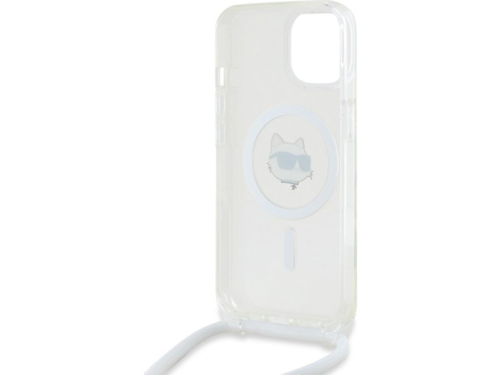 Ochranný kryt na iPhone 15 - Karl Lagerfeld, IML Crossbody Choupette Head Magsafe Transparent KLHMP15SHCCHNT