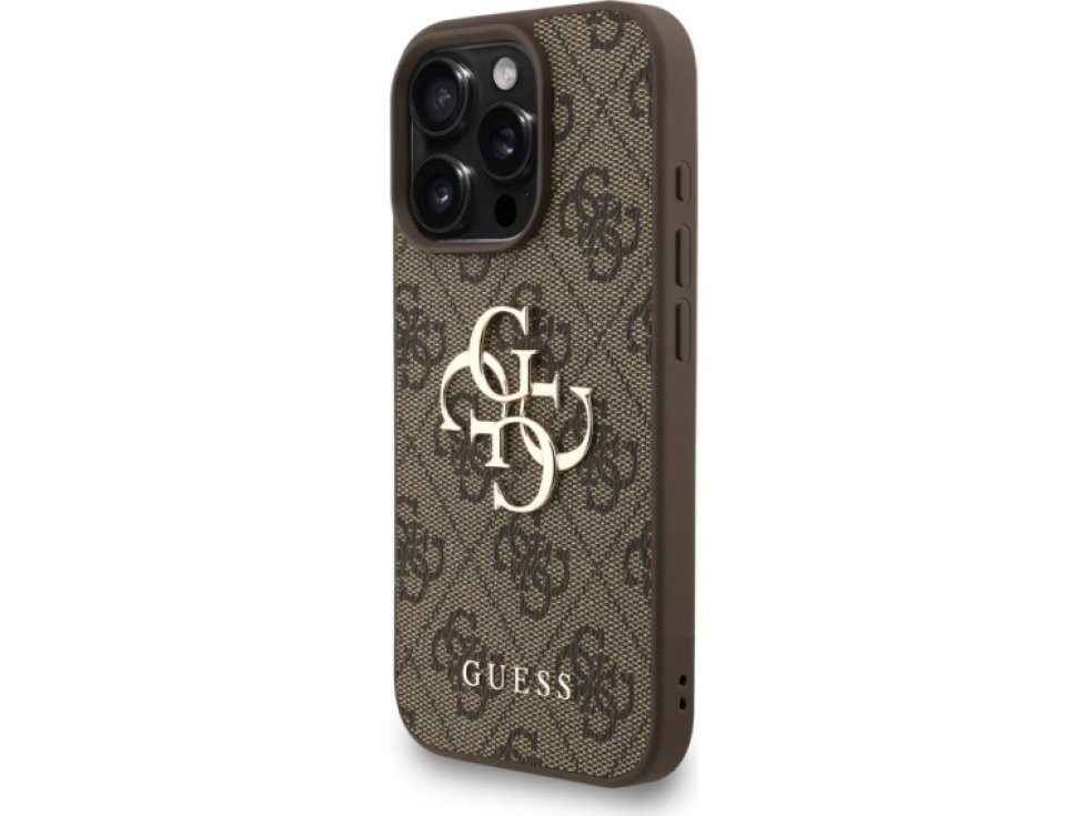 Ochranný kryt na iPhone 16 Pro - Guess, 4G Metal Logo Strap Brown GUHCP16LP4GMGSW