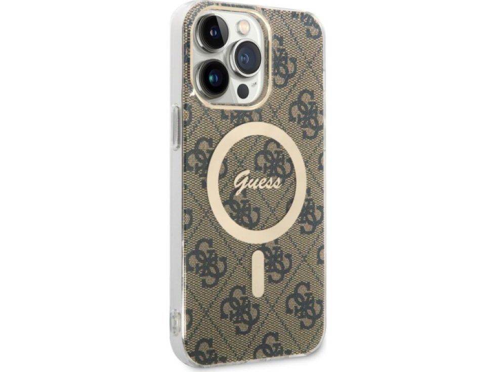 Ochranný kryt pro iPhone 14 Pro MAX - Guess, 4G IML MagSafe Brown GUHMP14XH4STW