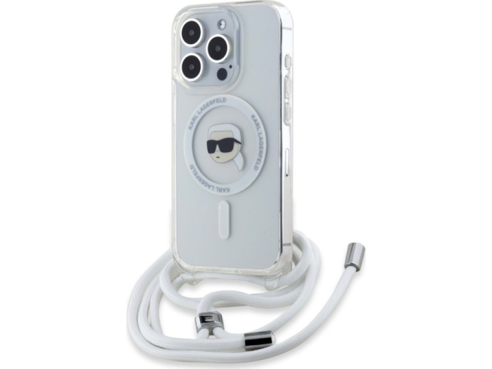 Ochranný kryt na iPhone 15 Pro MAX - Karl Lagerfeld, IML Crossbody Karl Head Magsafe Transparent KLHMP15XHCKHNT