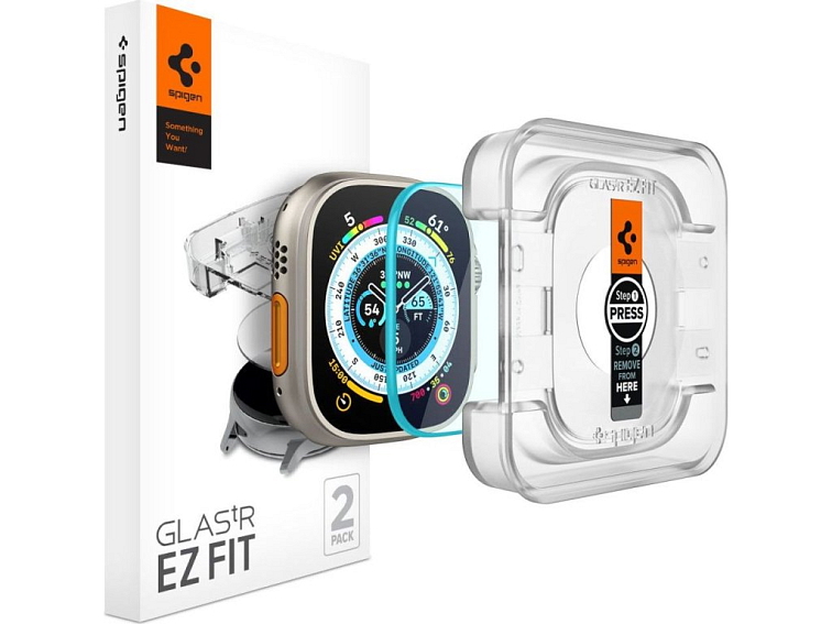 Ochranné tvrzené sklo pro Apple Watch 49mm - Spigen, Glas.tR EZ Fit (2ks s aplikátorem)