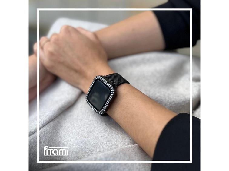 Ochranné pouzdro s tvrzeným sklem a diamanty pro Apple Watch - Černé