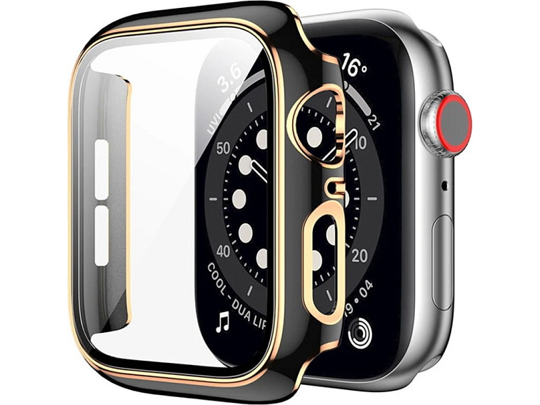 Lesklé ochranné pouzdro s tvrzeným sklem - Černé se zlatým obrysem