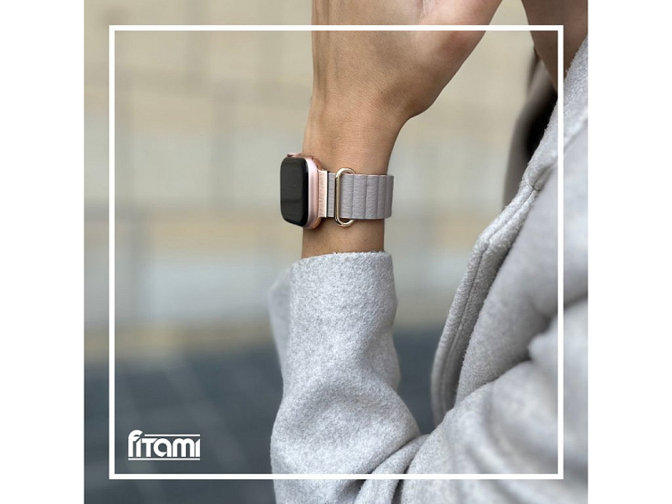 Stylový kožený řemínek s magnetem pro Apple Watch - Béžový