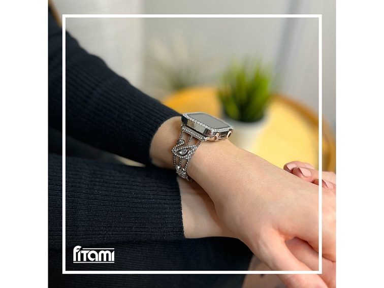 Stylový řemínek s kamínky a labutí pro Apple Watch - Stříbrný