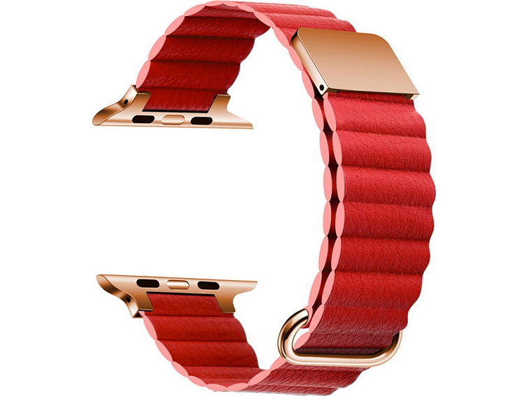 Stylový kožený řemínek s magnetem pro Apple Watch - Červený
