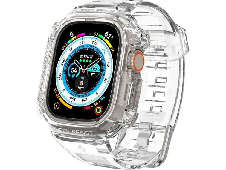 Řemínek s krytem pro Apple Watch 49mm - Spigen, Rugged Armor Pro Crystal Clear