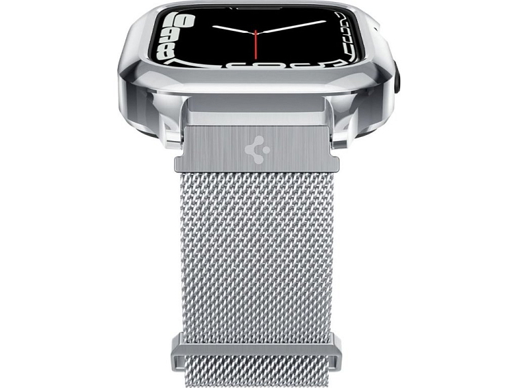 Řemínek s krytem pro Apple Watch 44mm / 45mm - Spigen, Metal Fit Pro Silver
