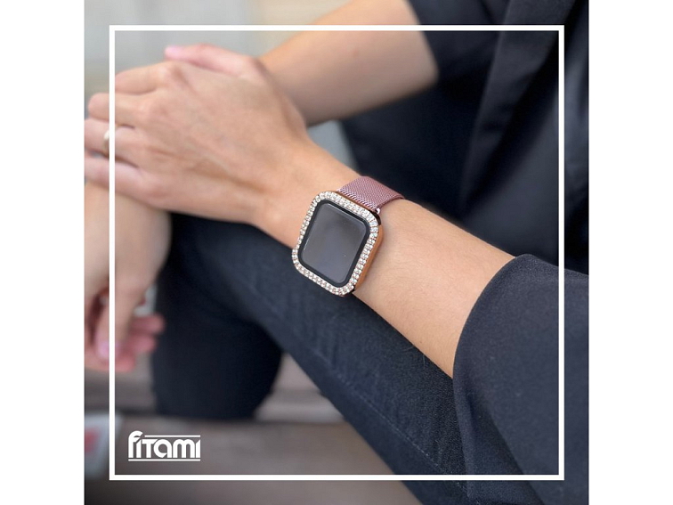 Ochranné pouzdro s tvrzeným sklem a diamanty pro Apple Watch - Rose Gold