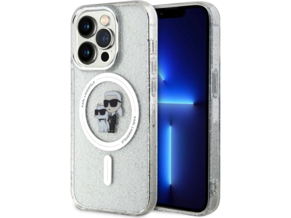 Ochranný kryt na iPhone 15 Pro - Karl Lagerfeld, IML Glitter Karl and Choupette MagSafe Transparent KLHMP15LHGKCNOT