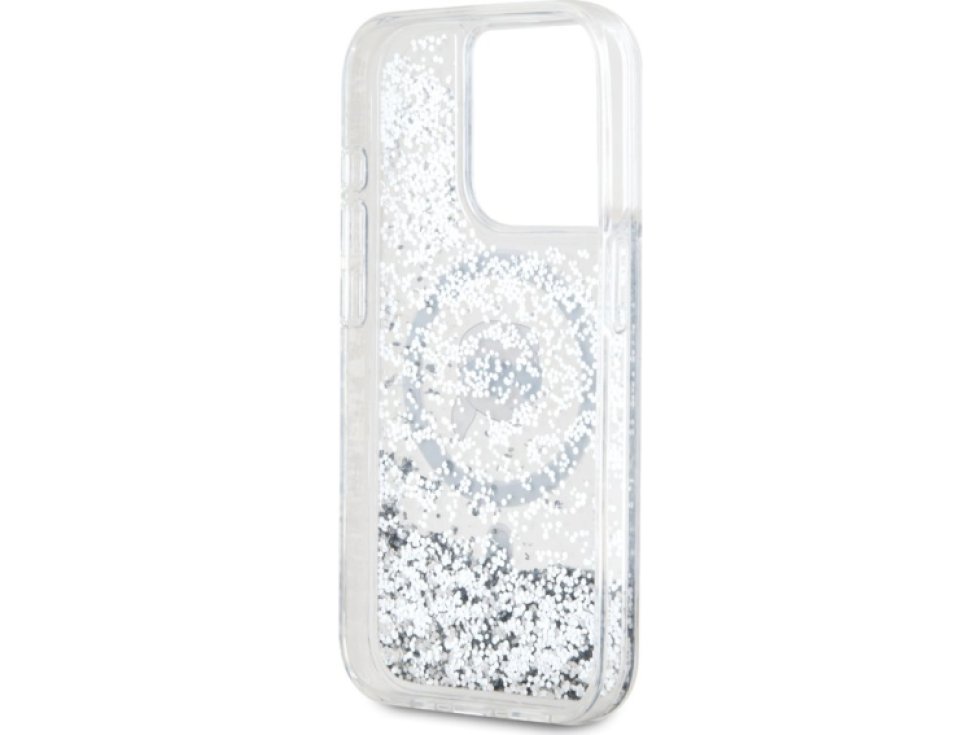 Ochranný kryt na iPhone 15 Pro - Karl Lagerfeld, Liquid Glitter Karl Head MagSafe Transparent KLHMP15LLGKISGH
