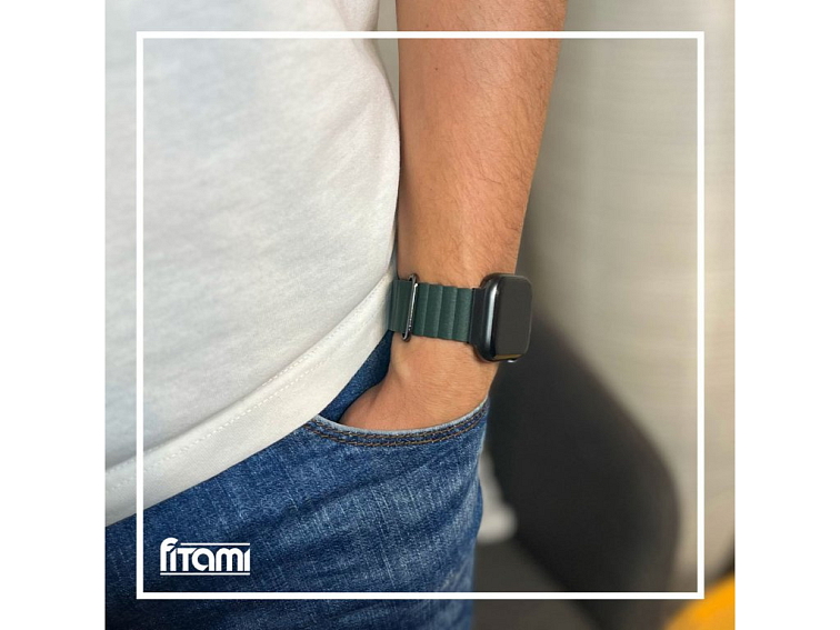 Stylový kožený řemínek s magnetem pro Apple Watch - Khaki