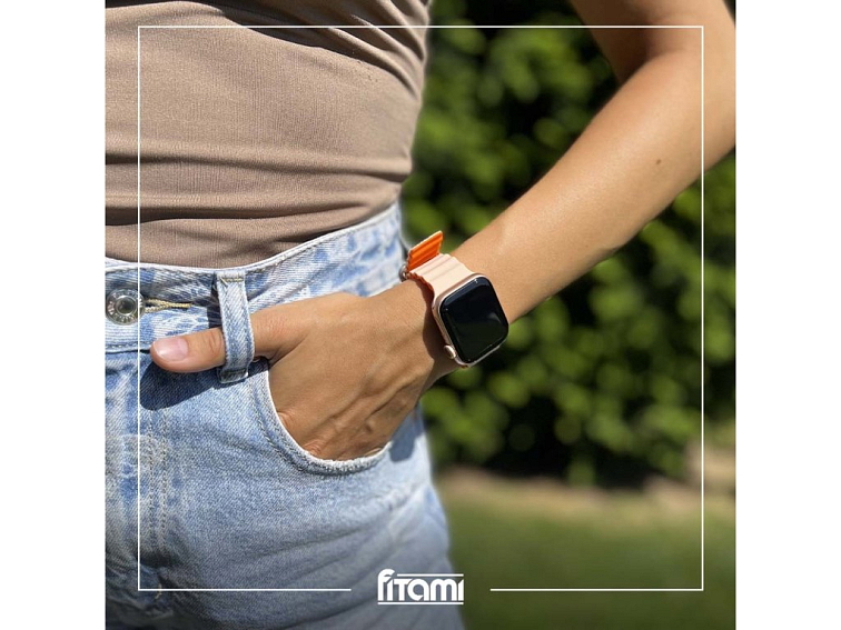 Stylový vroubkovaný řemínek pro Apple Watch - Růžovo-oranžový