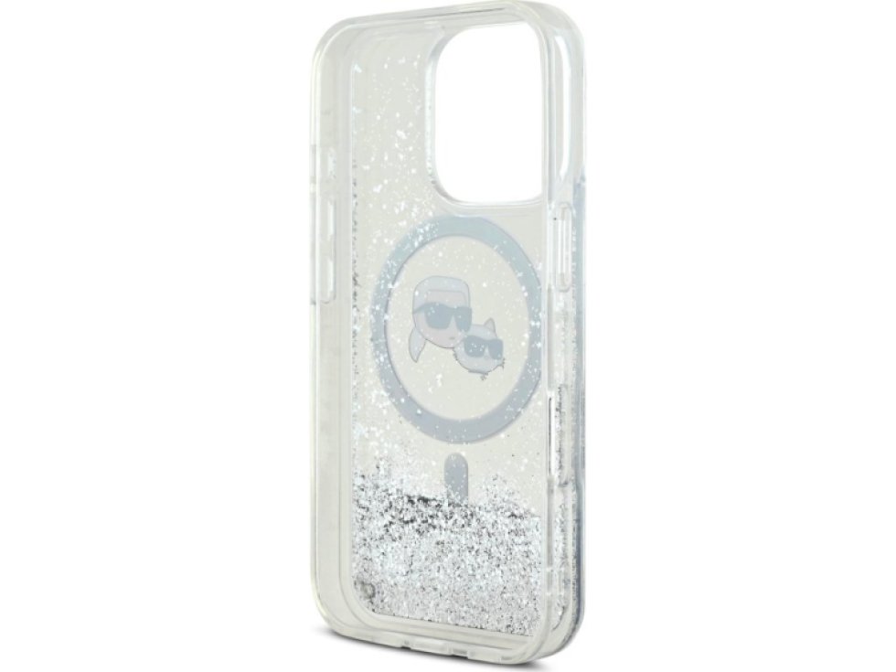 Ochranný kryt na iPhone 16 Pro MAX - Karl Lagerfeld, Liquid Glitter Karl and Choupette Heads MagSafe Transparent KLHMP16XLGKCSGH
