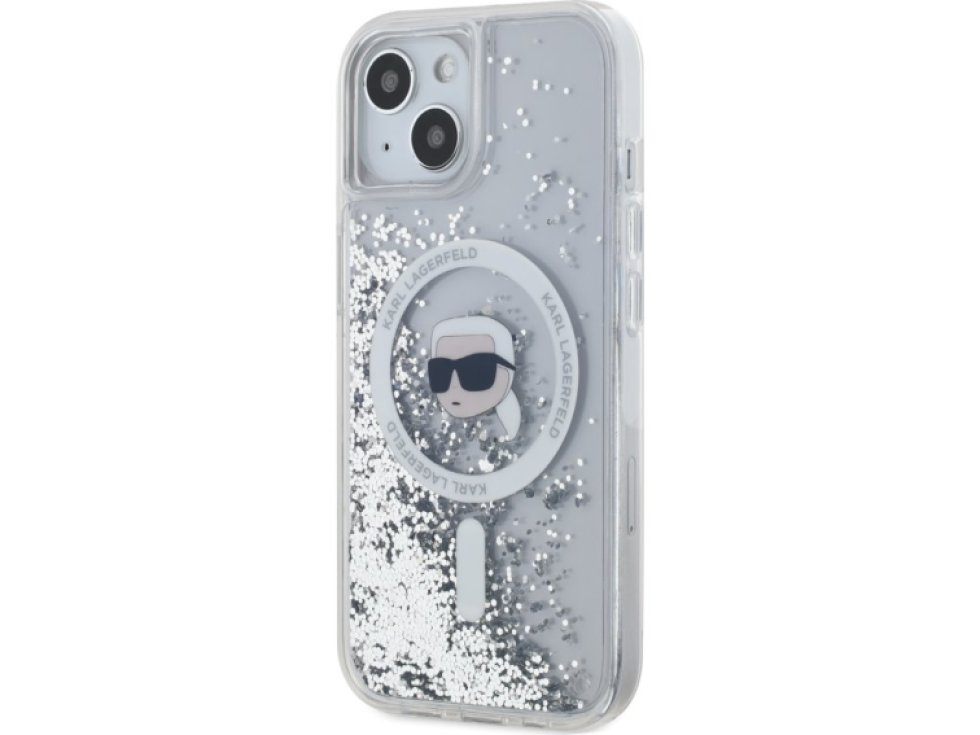 Ochranný kryt na iPhone 15 - Karl Lagerfeld, Liquid Glitter Karl Head MagSafe Transparent KLHMP15SLGKISGH