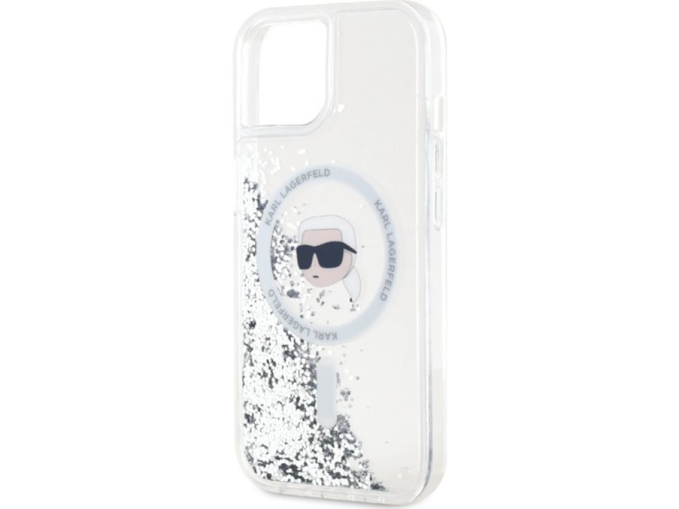 Ochranný kryt na iPhone 15 - Karl Lagerfeld, Liquid Glitter Karl Head MagSafe Transparent KLHMP15SLGKISGH