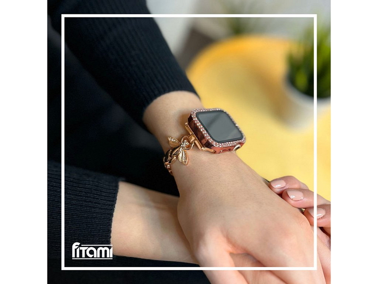 Stylový řemínek s kamínky a motýlem pro Apple Watch - Rose Gold