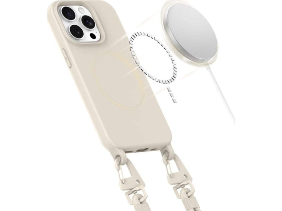 Kryt se šňůrkou na iPhone 14 Pro - Tech-Protect, Magnecklace MagSafe Cosmic Latte
