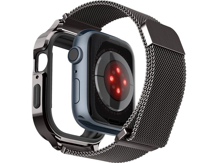 Řemínek s krytem pro Apple Watch 44mm / 45mm - Spigen, Metal Fit Pro Graphite