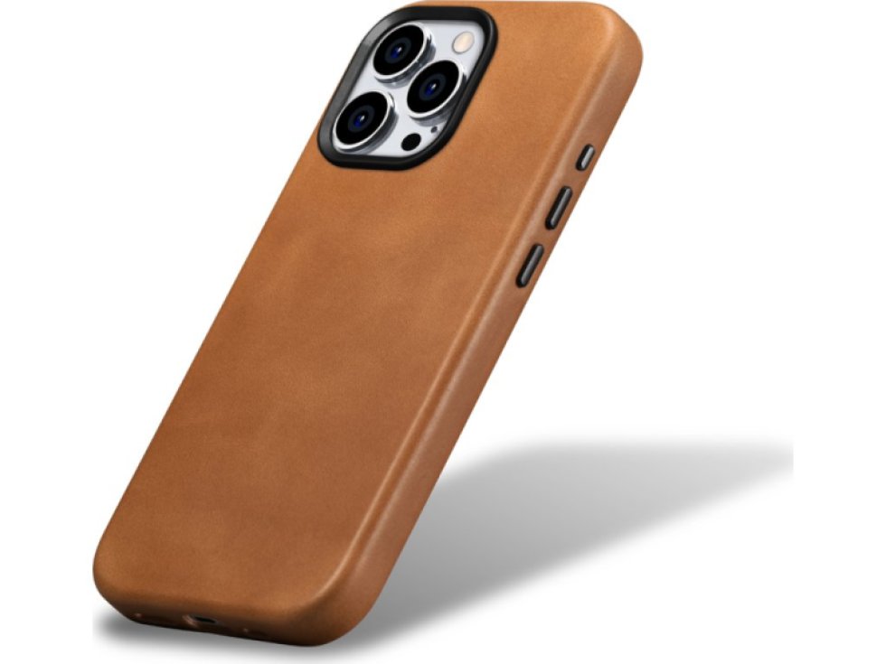 Kožený obal na iPhone 15 Pro - iCarer, OilWax MagSafe Camel WMI15230602-TN