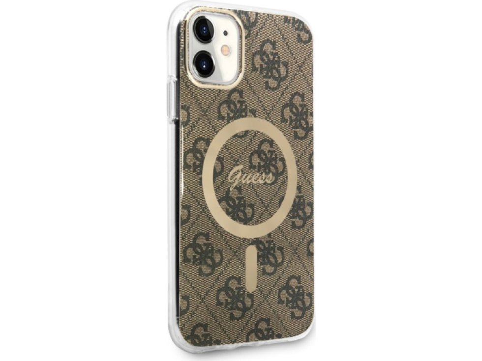 Ochranný kryt pro iPhone 11 - Guess, 4G IML MagSafe Brown GUHMN61H4STW