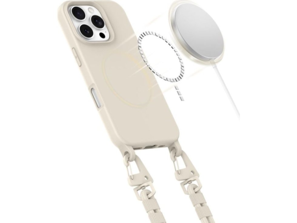 Kryt se šňůrkou na iPhone 16 Pro MAX - Tech-Protect, Magnecklace MagSafe Cosmic Latte