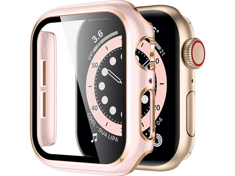 Lesklé ochranné pouzdro s tvrzeným sklem - Růžové se zlatým obrysem