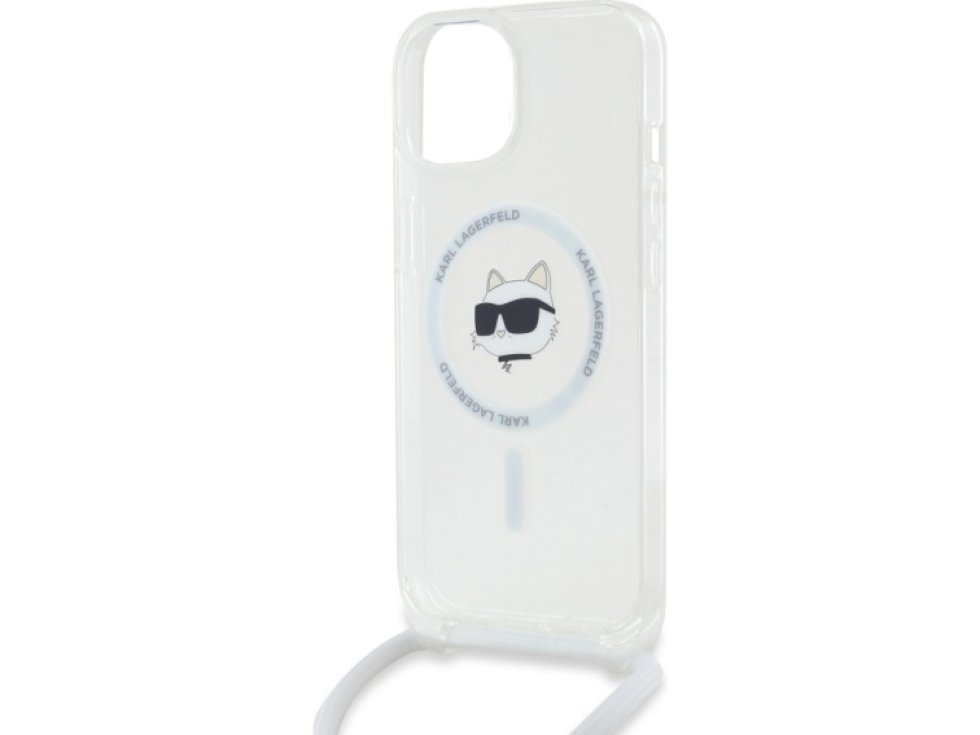 Ochranný kryt na iPhone 15 - Karl Lagerfeld, IML Crossbody Choupette Head Magsafe Transparent KLHMP15SHCCHNT