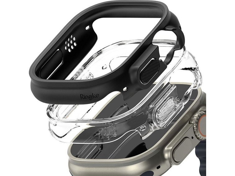 Pouzdro / kryt pro Apple Watch 49mm - Ringke, Slim Clear & Black (2ks)