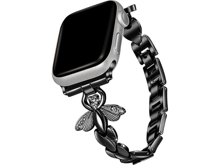 Stylový řemínek s kamínky a motýlem pro Apple Watch - Černý
