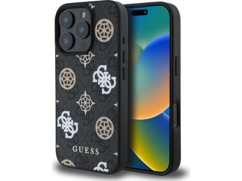 Ochranný kryt na iPhone 16 Pro MAX - Guess, 4G Peony MagSafe Black GUHMP16XP4PWPK