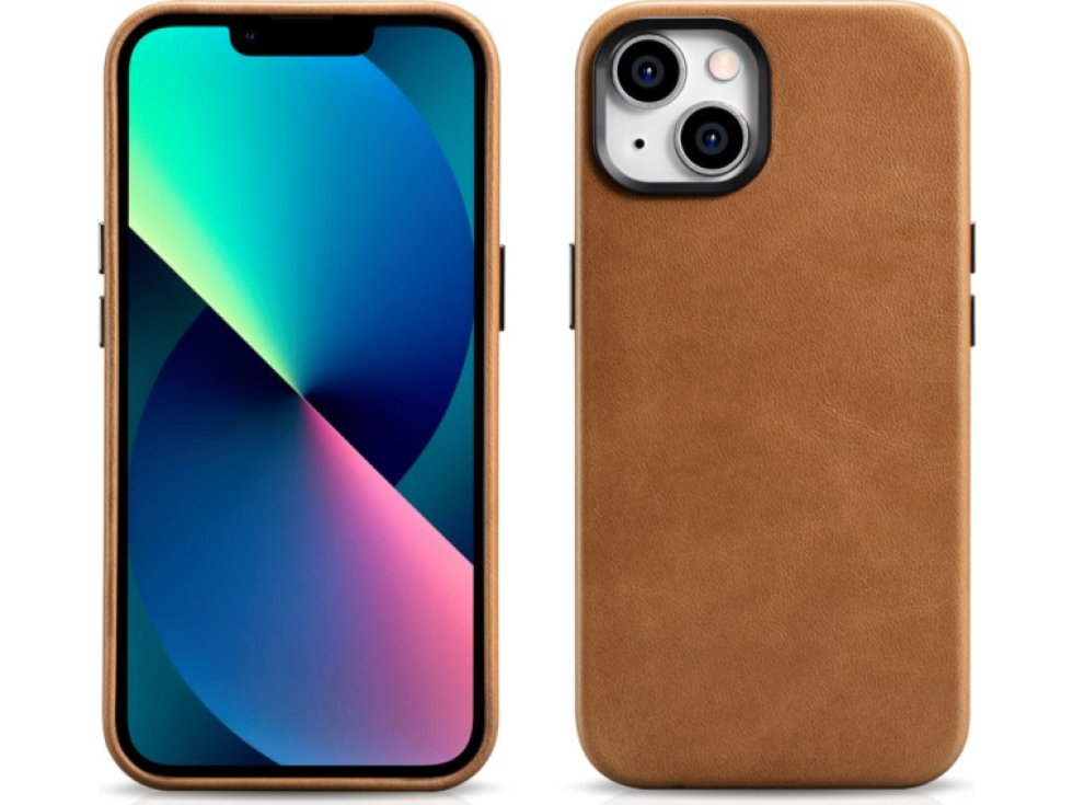 Kožený obal na iPhone 14 - iCarer, OilWax MagSafe Camel WMI14220701-TN